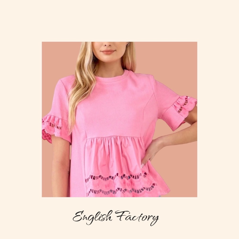 English Factory Knit Eyelet Mixed T-Shirts Top